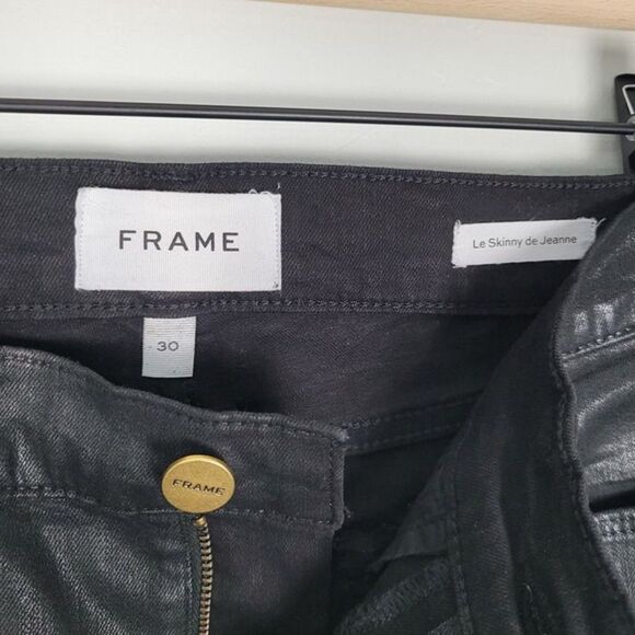 Frame Size 30 Le Skinny De Jeanne Jeans Skinny Noir Coated Black - Picture 12 of 12